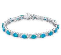Bling Jewelry Blue Opal Infinity Tennis Bracelet - Rhodium Plated .925 Sterling Silver Created Opal Milgrain October Birthstone 8 Inch