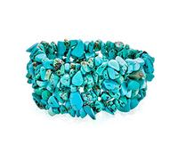 Bling Jewelry Blue Stabilized Turquoise Chip Stone Wide Chunky Cluster Multi Strand Stretch Bracelet For Women