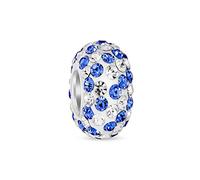 Bling Jewelry Blue White Striped Crystal Spacer Bead Core .925 Sterling Silver Fits European Charm Bracelet For Women For Teen