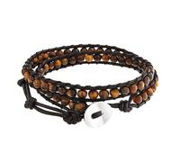 Bling Jewelry Boho Handmade Natural Genuine Stone Brown Tiger Eye Beaded Black Brown Leather Multi Strand Double Wrap Bracelet For Women For Men Adjustable