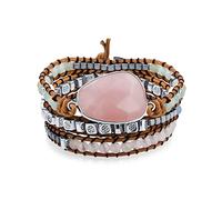 Bling Jewelry Boho Handmade Wise Tree Of Life Medallion Healing Natural Genuine Stone Rose Quartz Aqua Amazonite Beaded Brown Leather Multi Strand Triple Wrap Bracelet For Women Teens Adjustable