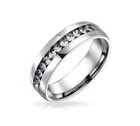 Bling Jewelry Bridal April Birth Month Clear White Crystal Eternity Band Ring in Silver Toned Stainless Steel