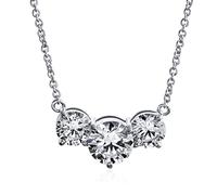 Bling Jewelry Bridal Classic Delicate Solitaire Cubic Zirconia AAA CZ Three Stone Past Present Future Necklace For Women Teens Prom Silver Plated Brass