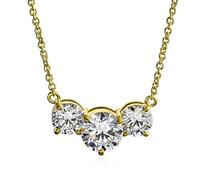 Bling Jewelry Bridal Classic Delicate Solitaire Cubic Zirconia AAA CZ Three Stone Past Present Future Necklace For Women Teens Prom Gold Plated Brass