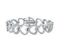 Bling Jewelry Bridal Clear Pave Cubic Zirconia AAA CZ Eternity Bracelet Open Heart Shape For Women Wedding Rhodium Silver Plated 7 Inch