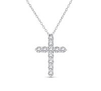 Bling Jewelry Bridal Simple Delicate Elegant Small Minimalist AAA Cubic Zirconia Religious Cross Pendant Necklace For Women Teens .925 Sterling Silver