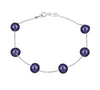 Bling Jewelry Bridal Tin Cup Black Freshwater Cultured 7MM Pearl Chain Station Pearls Bracelet For Women Wedding .925 Sterling Silver 7.5 Inch