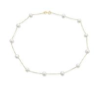 Bling Jewelry Bridal Tin Cup White Freshwater Cultured 7MM Pearl Chain Station Pearls Necklace For Women Wedding Yellow Gold Plated .925 Sterling Silver 18 Inch