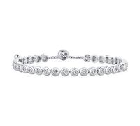 Bling Jewelry Bridal Wedding Prom Round Bezel Set Bubble Cubic Zirconia CZ Tennis Bracelet Slide Bolo Bracelet For Women Teens Adjustable Sliding Ball Clasp Bracelet Silver Plated