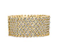 Bling Jewelry Brides Wedding Fashion Wide Yellow Gold Plated White Crystal Encrusted Statement Stretch Bracelet For Women Teens Prom Adjustable