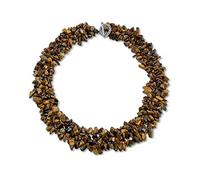 Bling Jewelry Brown Tiger Eye Gemstone Chunky Chips Cluster Bib Multi Strand Statement Necklaces For Women Silver Plated