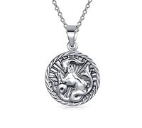 Bling Jewelry Capricorn Zodiac Pendant Necklace Large Round Medallion Oxidized .925 Silver 18 Inch Chain