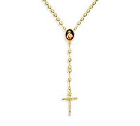 Bling Jewelry Catholic Christian Prayer Rosario Beads Scared Heart of Jesus Crucifix Cross Catholic Rosary Beads Necklace For Women Teen Gold Plated Brass