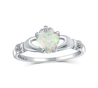 Bling Jewelry Celtic Heart Gemstone Synthetic White Opal Claddagh Ring 925 Sterling Silver (Ring Size R)