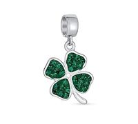Bling Jewelry Celtic Lucky Good Luck Leaf Green Crystal Shamrock Irish Clover Dangle Bead Charm For Women .925 Sterling Silver
