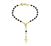Bling Jewelry Christian Religious Black Beads Holy Mother Virgin Mary Crucifix Rosary Bead Pray Bracelet For Women Teens Gold Plated 7 Inch