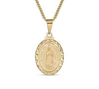 Bling Jewelry Christian Religious Medal Medallion Oval Our Lady Of Guadalupe Virgin Mary Necklace For Women Teen Yellow Gold Plated Brass Diamond-Cut Edge