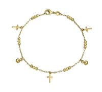 Bling Jewelry Christian Religious Spiritual Beads Bells Dangle Charm Multi Cross Anklet Ankle Bracelet For Women Teens 18K Gold Plated Brass 10 Inch