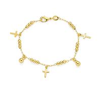 Bling Jewelry Christian Religious Spiritual Beads Bells Dangle Charm Multi Cross Bracelet For Women Teens 18K Gold Plated Brass 7.5 Inch
