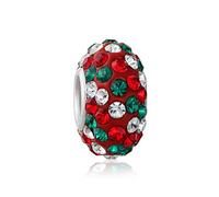 Bling Jewelry Christmas Holiday Sparkling Red Green White Candy Cane Striped Crystal Spacer Bead Charm For Women For Teen .925 Sterling Silver Fits European Bracelet