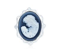 Bling Jewelry Classic Antique Vintage Style Blue White Carved Oval Framed Victorian Lady Portrait Mother and Child Cameo Pendant & Brooch Necklace For Women Mother .925 Sterling Silver