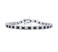 Bling Jewelry Classic Black & White Alternating Sparkling Simulated Gemstone Square Princess Cut Cubic Zirconia AAA CZ Tennis Bracelet For Women Girlfriend Silver Plated 7 Inch