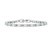 Bling Jewelry Classic Gemstone Alternating CZ Cubic Zirconia & White Created Opal Tennis Bracelet For Women Girlfriend .925 Sterling Silver October Birthstone 7.5 Inches