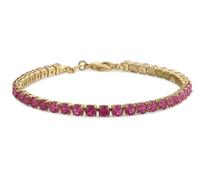 Bling Jewelry Classic Prong Basket Set Solitaire Round Cubic Zirconia Cabochon Simulated CZ Quartz Topaz Pink Tennis Bracelet for Women Gold Plated 7.5 Inch