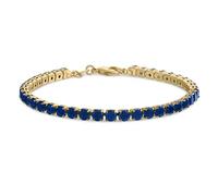 Classic Prong Basket Set Solitaire Round Cubic Zirconia Simulated CZ Cabochon Blue Sapphire Tennis Bracelet for Women Gold Plated 7.5 Inch