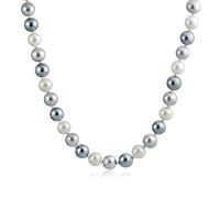 Bling Jewelry Classic Smooth 10MM Black White Grey Tri Multi Color Hand Knotted Simulated Pearl Strand Necklace For Women 18 Inches