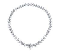 Bling Jewelry Classic Vintage Style Bridal Marquise Cut Cubic Zirconia Drop Teardrop AA CZ Statement Collar Tennis Necklace For Women Wedding Prom Silver Plated