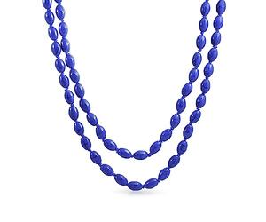 Bling Jewelry Classic Western Style 8MM Oval Bead Endless 50 Inch Long Strand Double Triple Wrap Layer Simulated Dark Blue Lapis Necklace For Women