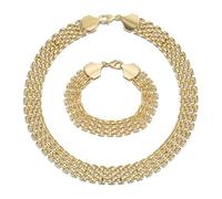 Bling Jewelry Classic Wide Panther Link Chain Collar Statement Coker Necklace Bracelet for Women Solid Polished Yellow Plated Brass 18Inch