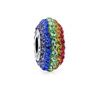 Bling Jewelry Colorful Crystal .925 Sterling Silver LGBTQ Rights Symbol Rainbow Spacer Charm Bead for Women Teens - Fits European Bracelet