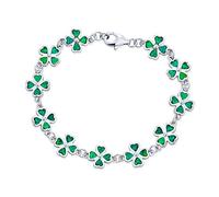 Bling Jewelry Created Opal Inlay Green Shamrock Irish Lucky Clover Leaf Heart Shaped Link Charm Bracelet For Women .925 Sterling Silver