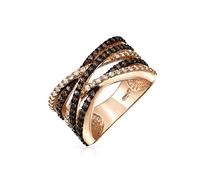 Bling Jewelry Crossover Statement Criss Cross Two Tone Brown Coffee Pave AAA CZ Statement Band Ring For Women Rose Gold Plated Brass