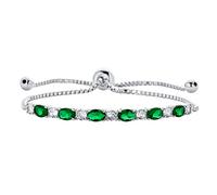 Bling Jewelry Cubic Zirconia Oval Emerald Green Alternating Round Clear AAA CZ Slide Tennis Bracelet Bolo Style For Women Teens Prom Adjustable Rhodium Plated