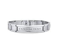 Bling Jewelry Customizable Silver Tone Stainless Steel Watchband Identification ID Bracelet for Men Personalized Name Tag 8 Inch Custom Engraved