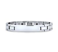 Bling Jewelry Customizable Silver Tone Stainless Steel Watchband Identification ID Bracelet for Men Personalized Name Tag Curb 8.5 Inch