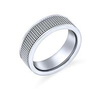 Bling Jewelry Customizable Unisex Couple Rope Chain Mail Mesh Cable Wedding Band Biker Ring For Men Teens Oxidized Silver Tone Stainless Steel 8MM Wide