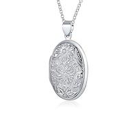 Bling Jewelry Customizable Vintage Style Oxidized .925 Sterling Silver Embossed Scroll Floral Sunflower Photo Lockets Necklace Pendant for Women Holds Pictures Round Oval Design