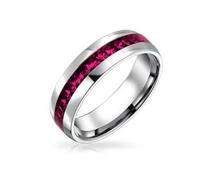 Bling Jewelry Customize Channel Set Crystal Eternity Band Ring Unisex Silver Toned Stainless Steel Birthstone Month Colors 6mm Sizes 5-12
