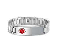 Bling Jewelry Customized Blank Medical Identification Medical ID Band Link Bracelet For Men Stainless Steel 8.5 Inch