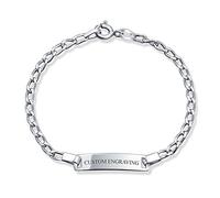 Bling Jewelry Dainty Personalize Engrave Thin Identification ID Bracelet Curb Cuban Link Name Plated.925 Silver Sterling Small Wrist 6 Inch Custom Engraved