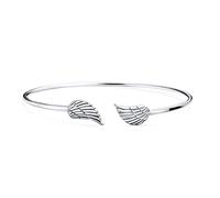 Bling Jewelry Dainty Religious Minimalist Thin Guardian Angel Wing Feather Bangle Cuff Bracelet For Women Teen .925 Sterling Silver