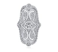 Bling Jewelry Deco Antique Style Filigree Pave CZ Wide Armor Full Finger Fashion Statement Ring for Women Cubic Zirconia Rhodium Plated Brass