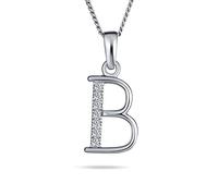 Bling Jewelry Delicate ABC Cubic Zirconia Pave CZ Capital Block Letter Alphabet Initial B Pendant Necklace For Women Sterling Silver