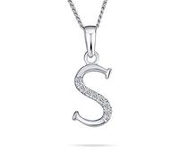 Bling Jewelry Delicate ABC Cubic Zirconia Pave CZ Capital Block Letter Alphabet Initial S Pendant Necklace For Women Sterling Silver