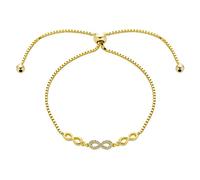 Bling Jewelry Delicate Dainty Romantic Symbols Love Knot Trio Multi CZ Accent Infinity Bolo Bracelet For Women Teens Yellow Gold Plated .925 Sterling Silver Adjustable Slide