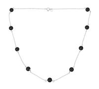 Bling Jewelry Delicate Simple Genuine Gemstone Black Onyx Chain Round Ball Bead Tin Cup Necklace For Women .925 Sterling Silver 18 Inch